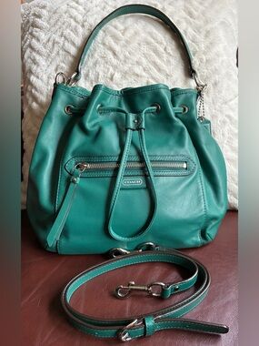 COACH Jade Green Leather Drawstring Shoulder Bag